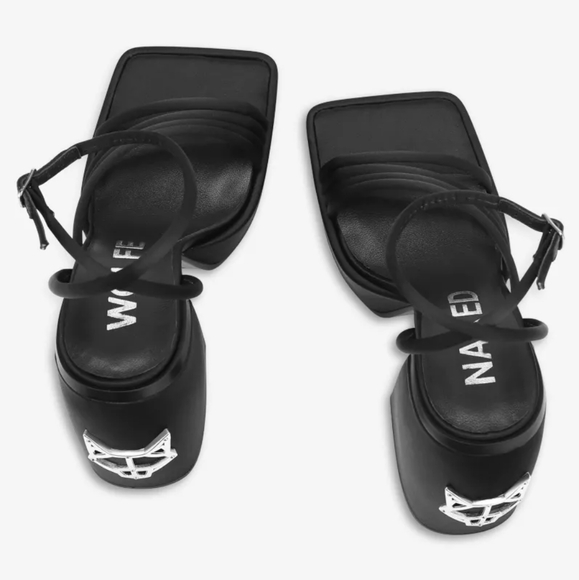 NWOB NAKED WOLFE Jenny Strappy Satin Platform Sandals Black Sz 10 Org $300 - Picture 2 of 14